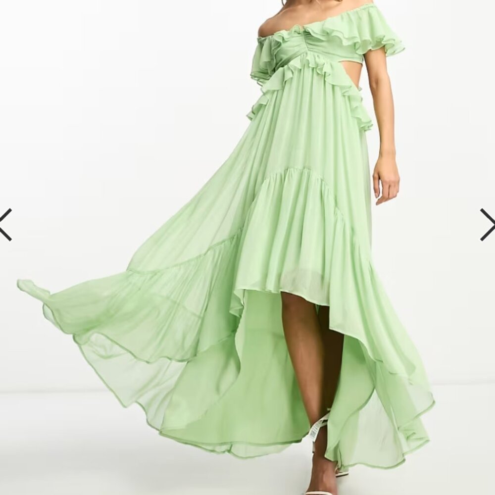 ASOS Ruffle Cut Out Off The Shoulder Maxi Dress
